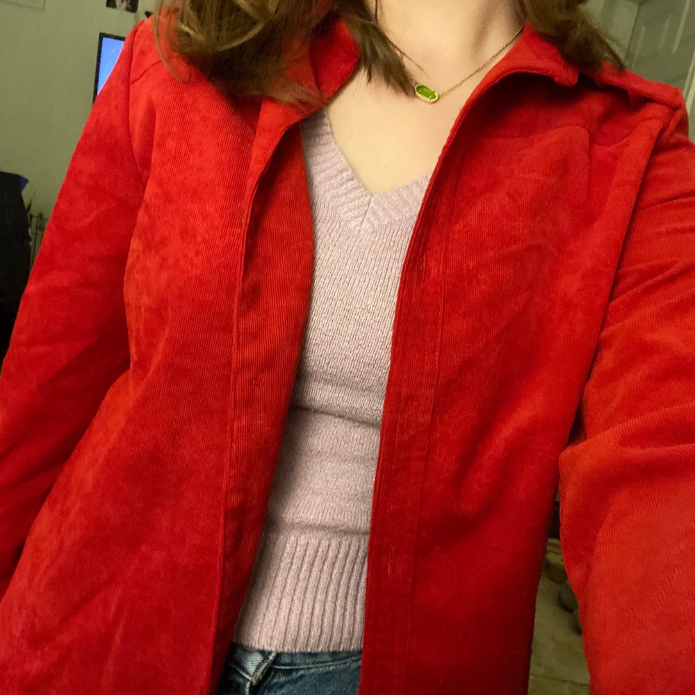 Red Shacket with Subtle Floral Designs